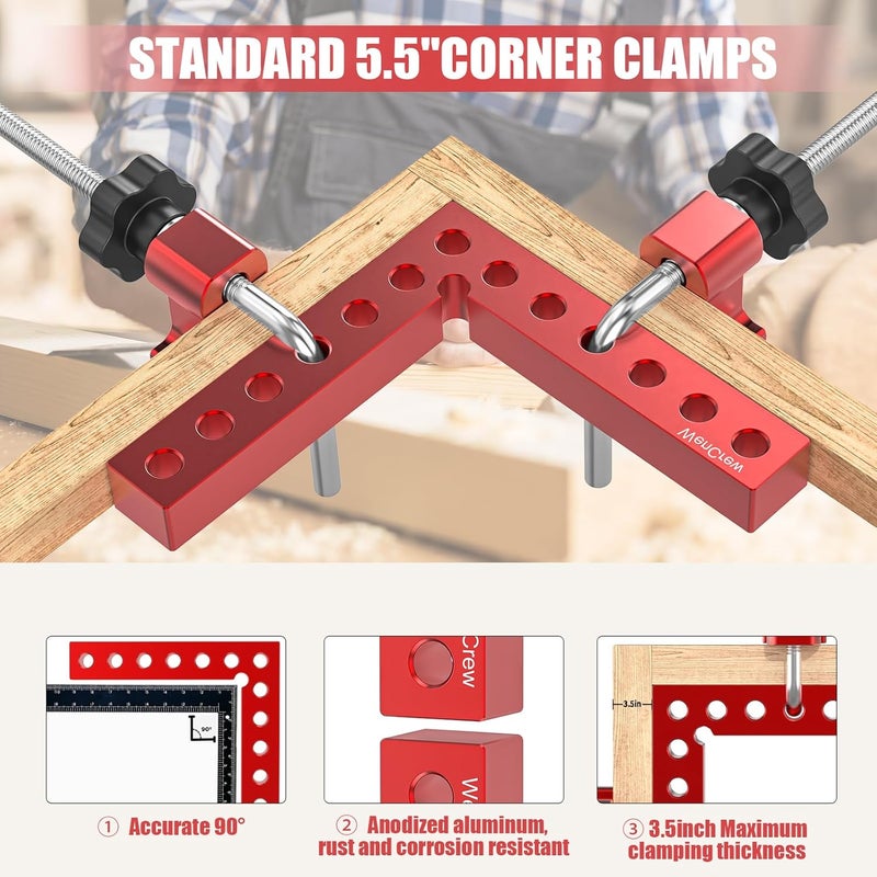 WenCrew Corner Clamps for Woodworking, 4 Pack 90 Degree Right Angle Clamp, 5.5" Aluminum Clamping Squares Woodworking Tools for Cabinets, Drawers, Frames, DIY Projects, Gifts for Men Dad - Image 2